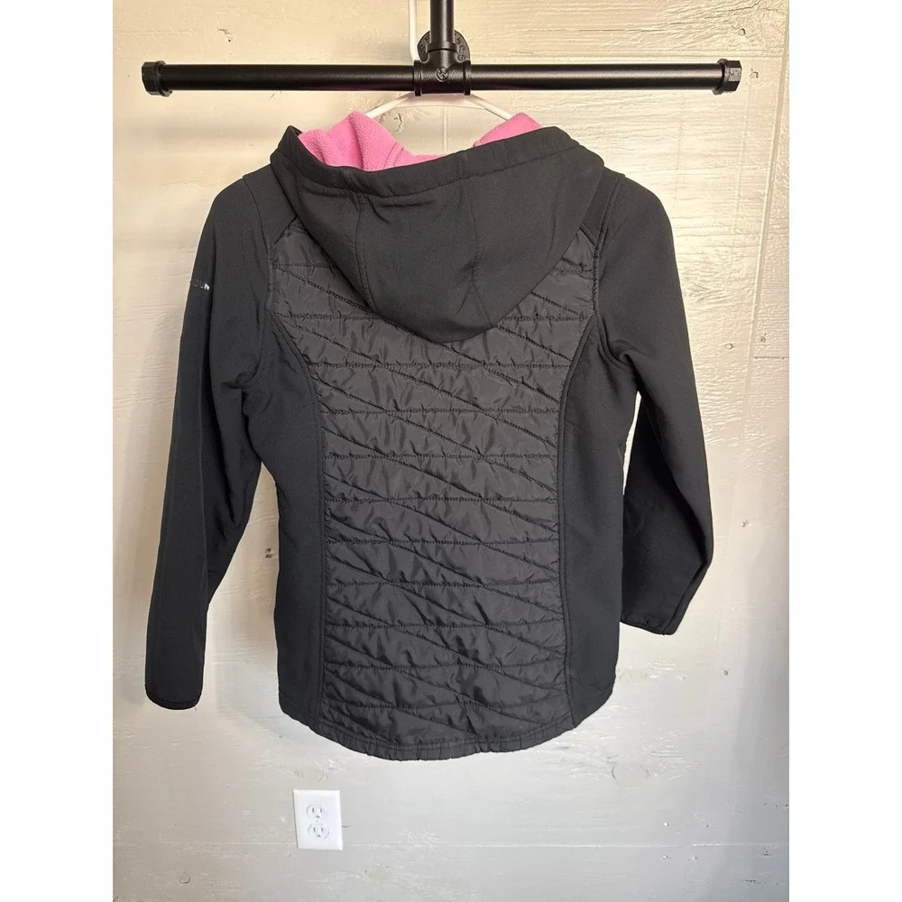 Free Country Girls Black Pink Hooded Softshell Hybrid Puffer Jacket Size M 10/12